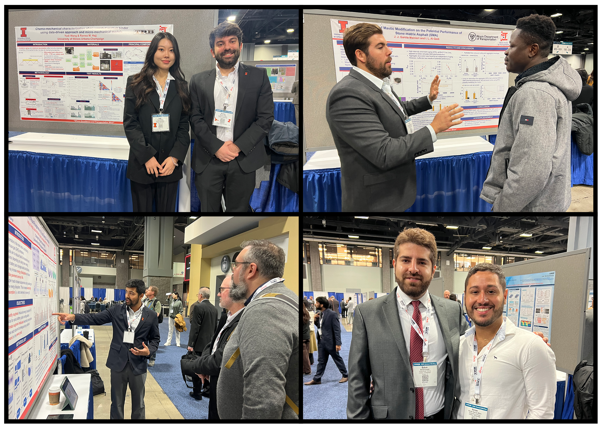 Illinois was well represented at the poster sessions.&amp;amp;nbsp; Clockwise from top left: Yudi Wang and Ramez Hajj with their poster presentation; Javier Garc&amp;amp;iacute;a Mainieri discussing his research; Aditya Singh emphasizing a key point; Babak Asadi and Renan Santos Maia at one of the sessions.