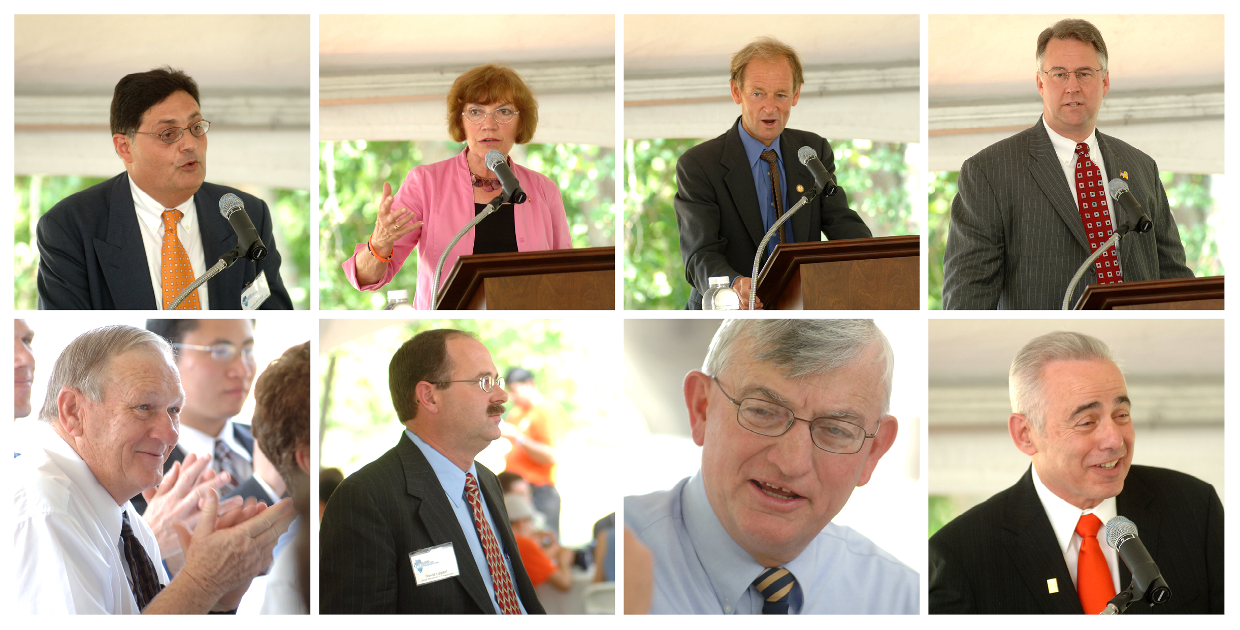 ICT's 2005 opening ceremony: Imad Al-Qadi (founding director, ICT), State Rep. Naomi Jakobsson (IL-103), U.S. Rep. Tim Johnson (IL-15), State Sen. Rick Winkel (IL-52), Barry Dempsey (U. of I.), David Lippert (IDOT) Marshall Thompson (U. of I.), and Richard Herman (U. of I. chancellor).
