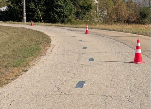 Provided by Jeff&amp;amp;amp;amp;nbsp;Roesler. Electromagnetic markings on a rural road in Illinois to test the passive sensing system.
