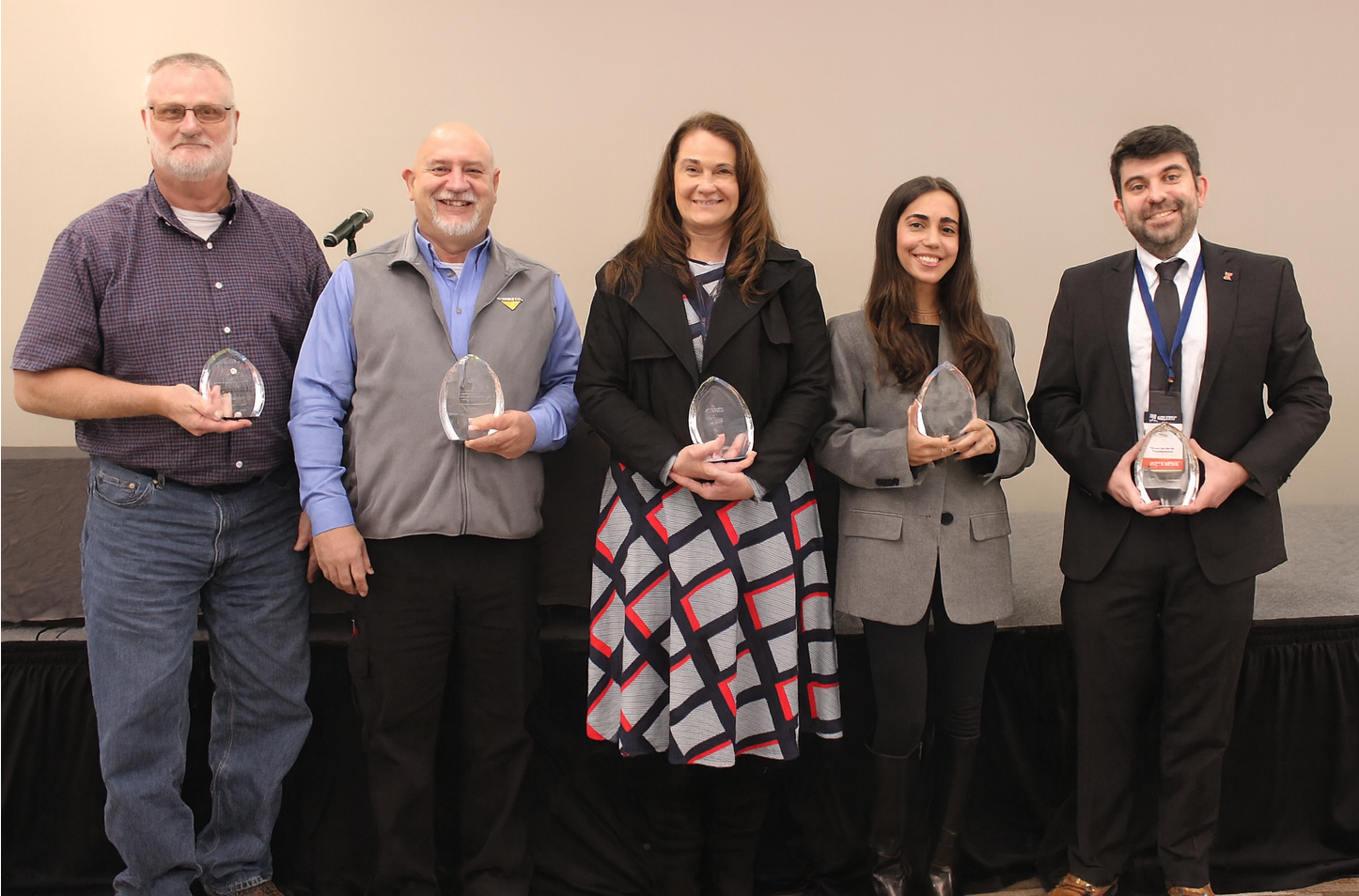 Award recipients, from left: Bill Pine, Patrick&nbsp;Koester, Kelly Senger, Lara Diab and Ramez Hajj.