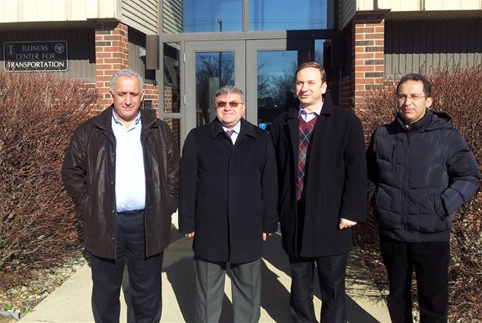 Faculty from several Turkish Universities toured ATREL. From left, they are Professor Huseyin Akbulut, Kocatepe University; Professor Mustafa Karasahin, Istanbul University; Professor; Host Professor Erol Tutumluer; Mehmet Saltan, Suleyman Demirel University. Not pictured is Professor Serdal Terzi of Suleyman Demierel University.