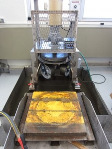 Accelerated wear in the laboratory using a 3 steel wheels.