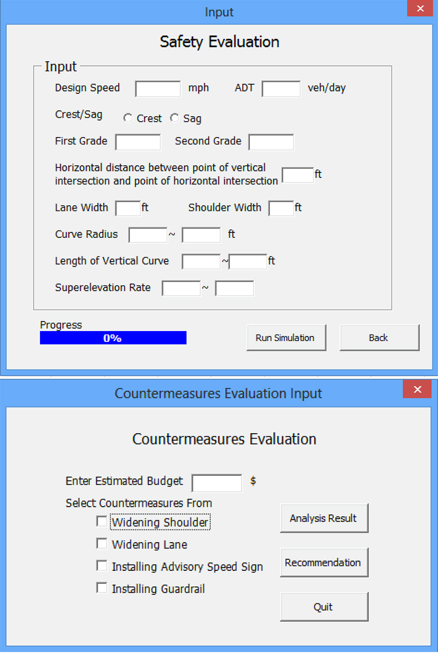 The graphical user interface input section.