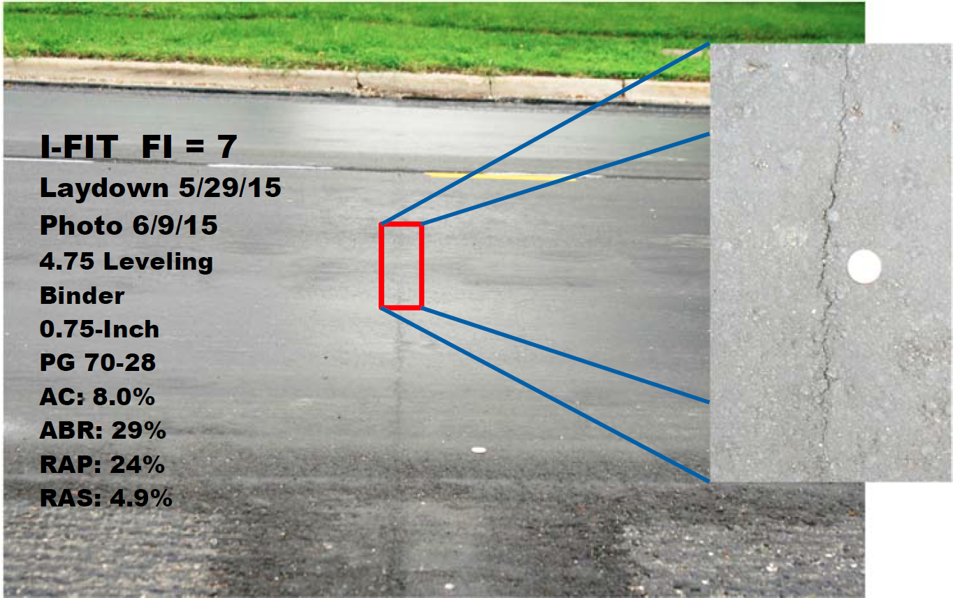 Reflective crack in leveling binder of Washington Street.