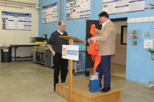 ICT Director Imad Al-Qadi presents Steve Daley with a souvenir ICT rain jacket.