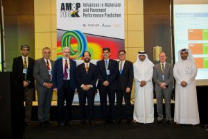 AM3P Conference chairs, keynote speaker, and officials from Qatar Foundation and Qatar Public Works.