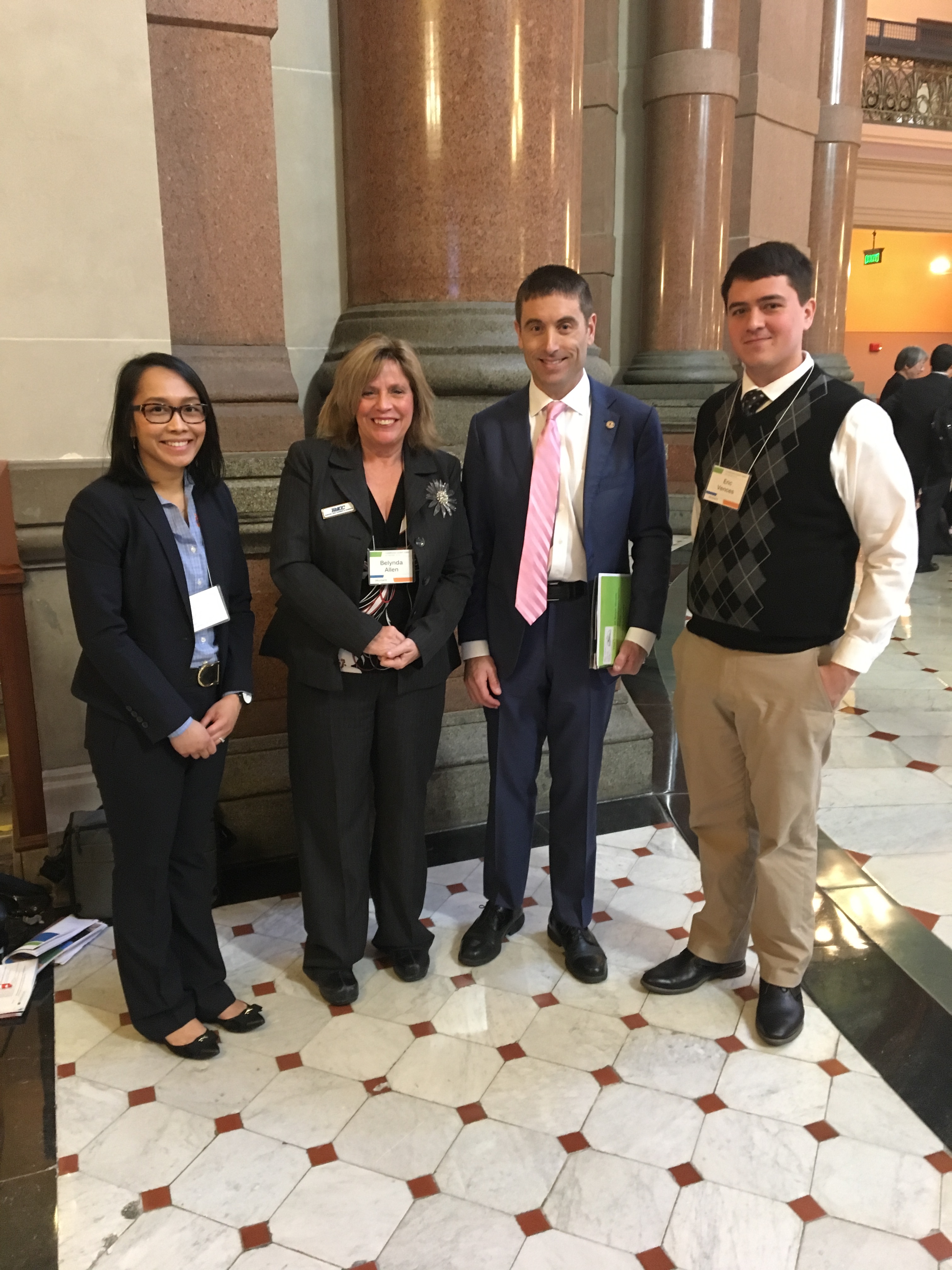 UIUC doctoral student Angeli Gamez, left, and Rantoul Area Chamber of Commerce&rsquo;s Executive Director Belynda Allen, second from left, along with the Village of Rantoul Airport Manager Eric Vences, right, shared STII to elected officials, such as Rep. Mike Marron (R-Fithian), second from right, in Springfield, who visited ICT last year and heard firsthand about I-ACT.