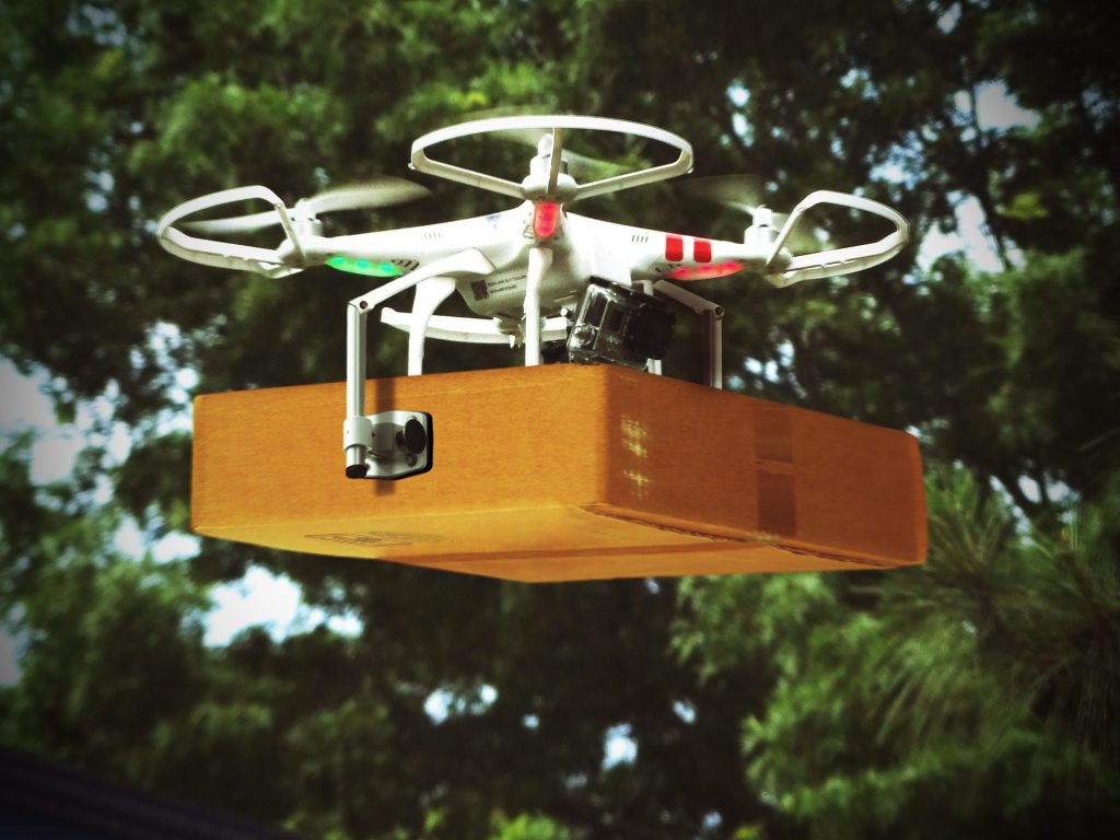 Courier delivery services, such as UPS, plan to use drones to deliver packages in the last mile of delivery in the future.