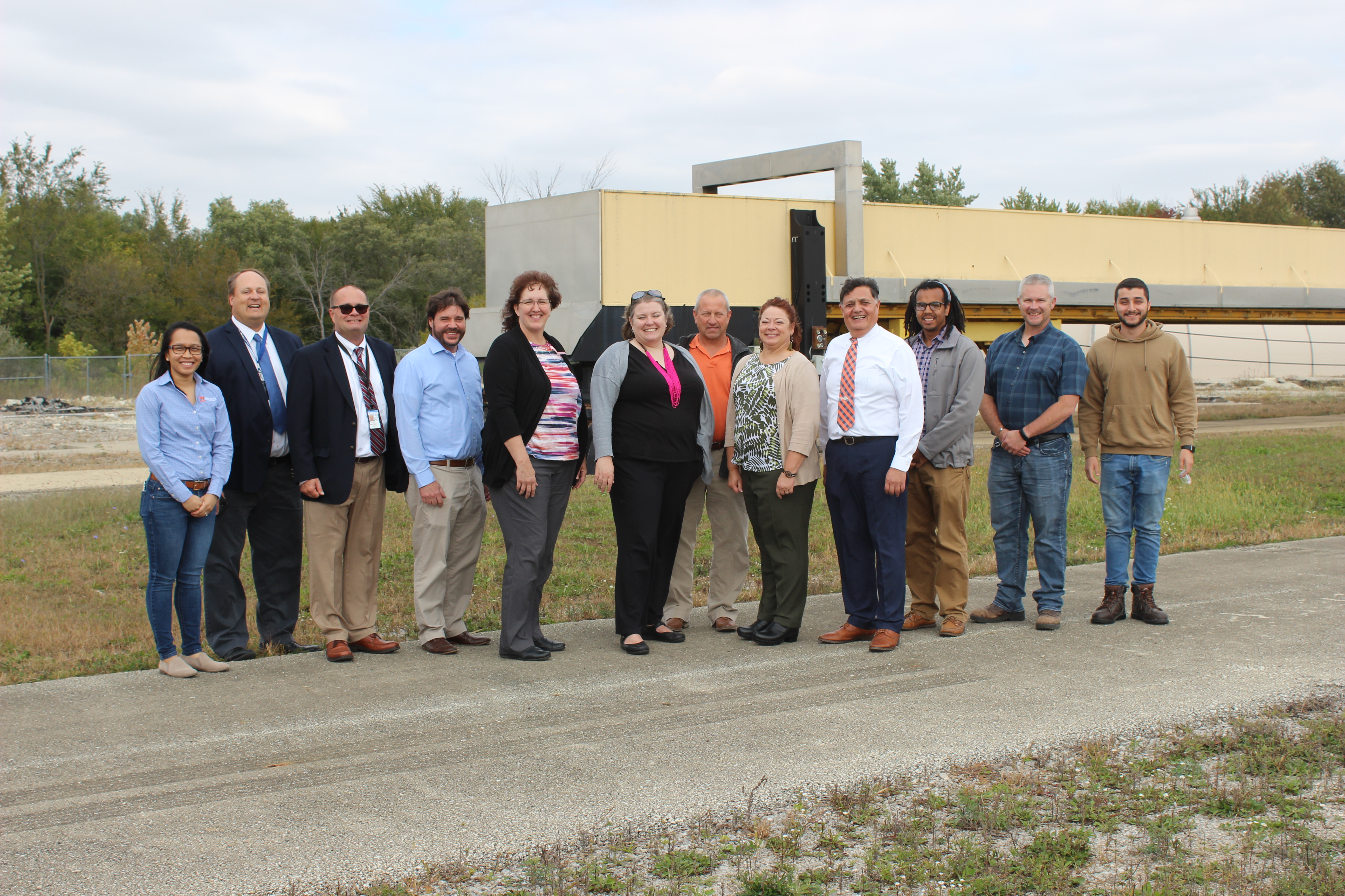 ICT staff provide FHWA and IDOT officials a tour of their Rantoul research facility on Oct. 16.