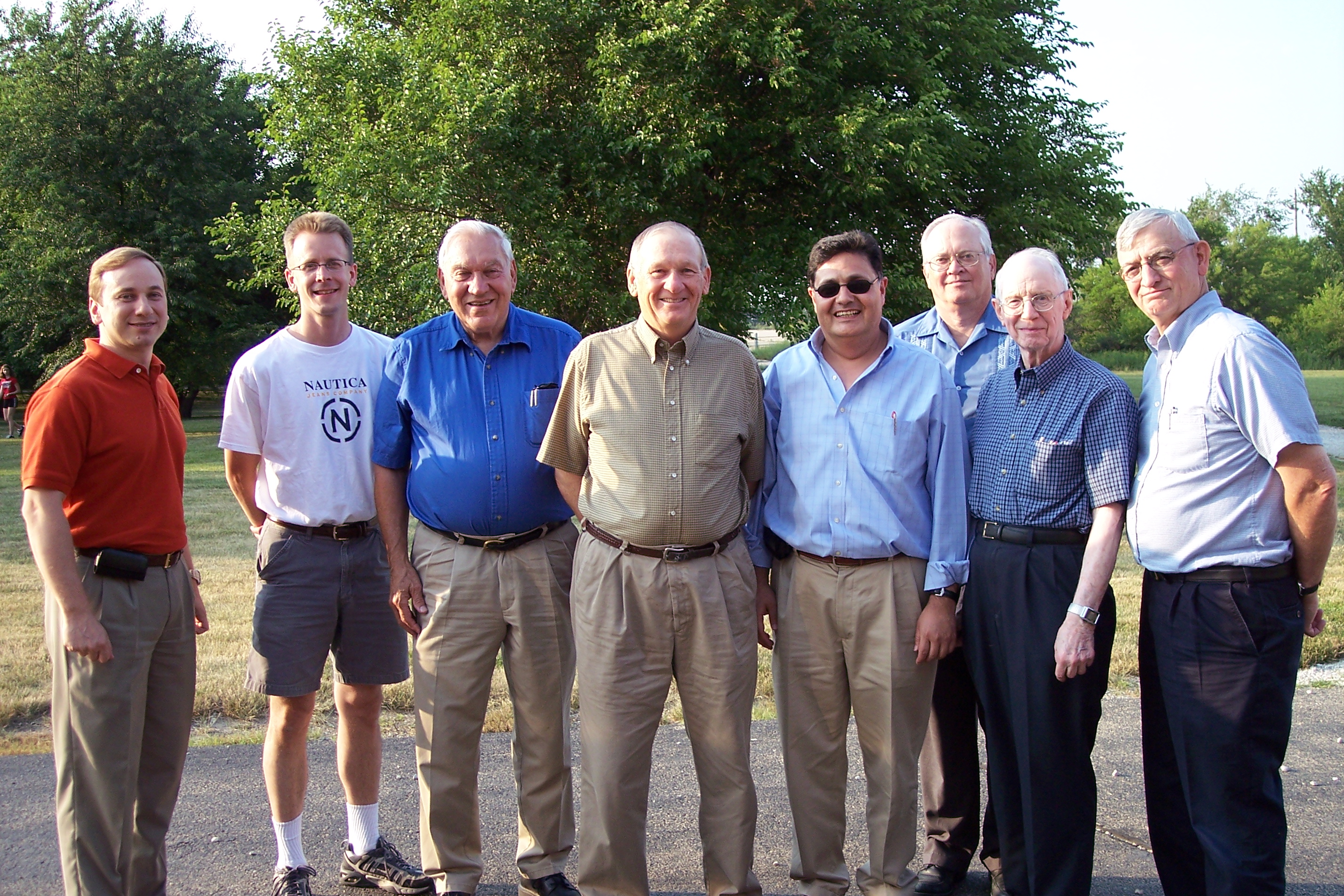 Illinois transportation faculty in 2014 at Illinois Center for Transportation, from left: Erol Tutumluer, Jeff Roesler, Ernest Barenberg, Barry Dempsey, Imad Al-Qadi, Samuel Carpenter, Moreland Herrin, and Marshall Thompson.