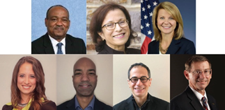 107th T. H. E. plenary speakers, listed from left to right: Omer Osman, Ana Barros, Cheryl Walker, Lora Rensing, Kirk H. Brown, Manar Nashif and Steven L. Stroh.