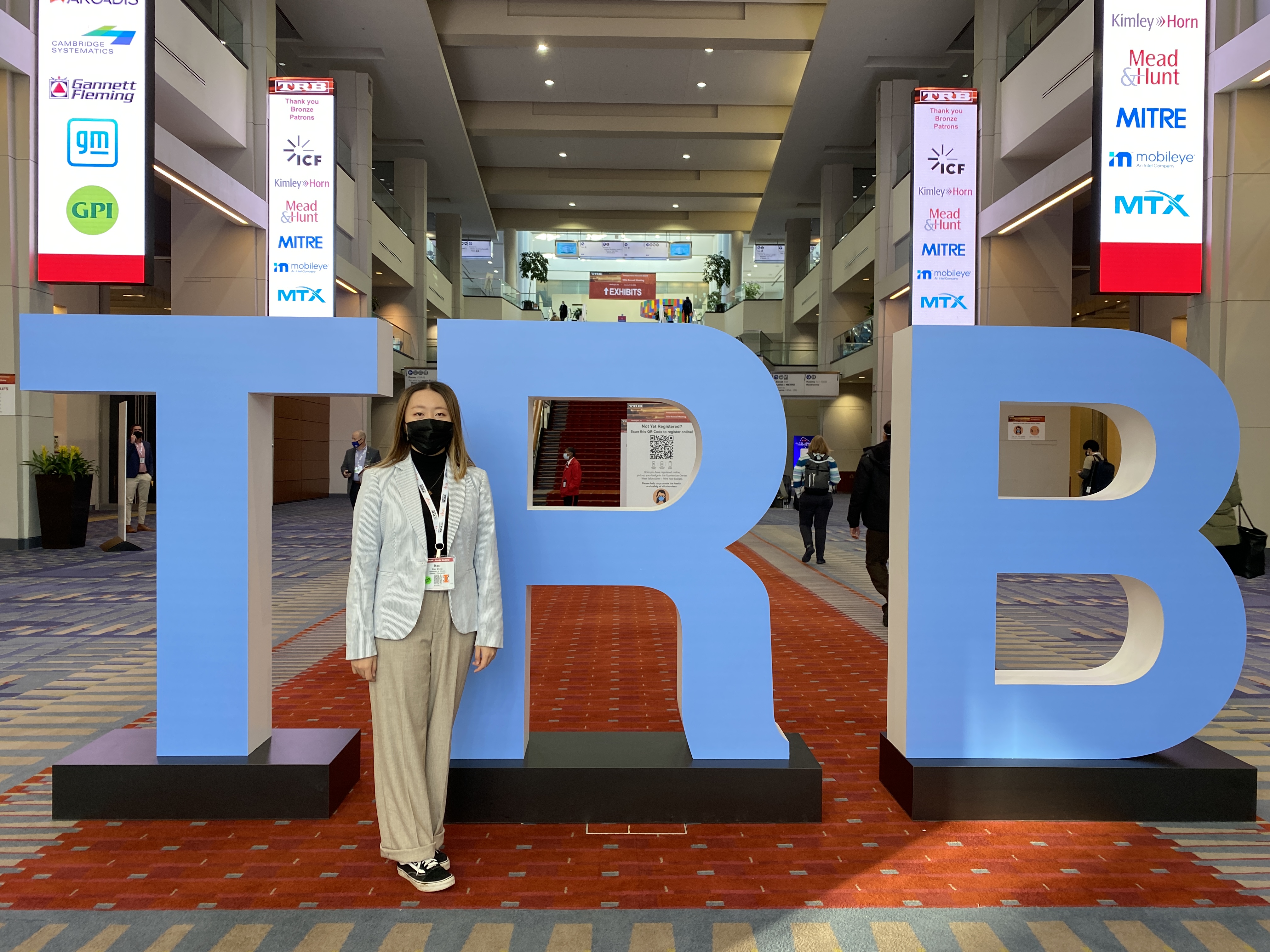 Han Wang at the 2022 Transportation Research Board Annual Meeting. Wang presented &ldquo;Aggregate Subgrade Improvements Using Quarry By-Product Fines: A Case Study&rdquo; with her advisor Abel Bliss Professor in Engineering Erol Tutumluer, CEE research scientist Issam Qamhia and Illinois Department of Transportation&rsquo;s Michael Short.