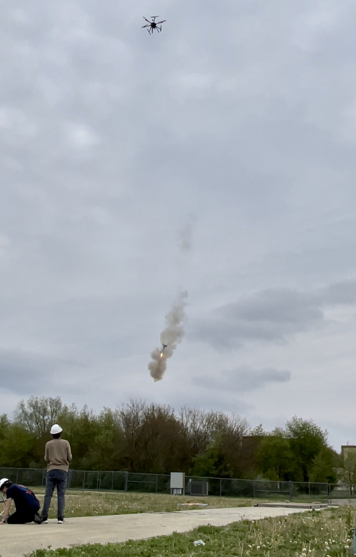 Purdue University vertical lander decent with motor rocket firing.