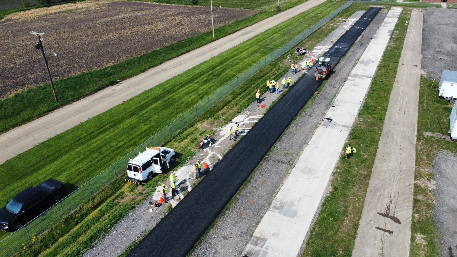 <span style="background-color: var(--engr-white);">The constructed test site for a joint Illinois Center for Transportation and Illinois Department of Transportation project at&nbsp;</span>ICT<span style="background-color: var(--engr-white);"> in </span>Rantoul<span style="background-color: var(--engr-white);">, Illinois, on May 19. The 450-foot-long site consists of six pavement sections made with different stone-matrix asphalt mixtures using aggregates available in Illinois.</span>