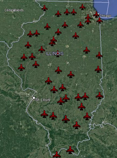 Provided by&nbsp;Uthman Mohamed Ali. A map of nonprimary airports in Illinois. Nonprimary airports help relieve congestion at primary airports as well as provide local communities with access to aviation.