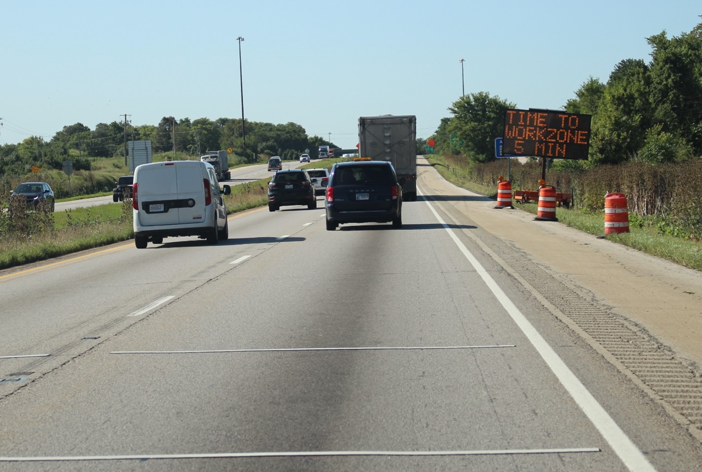 Transportation agencies have used smart work zone systems, such as the variable message sign shown above, for more than 20 years. These systems provide real-time data to drivers to improve work zone safety and mobility.