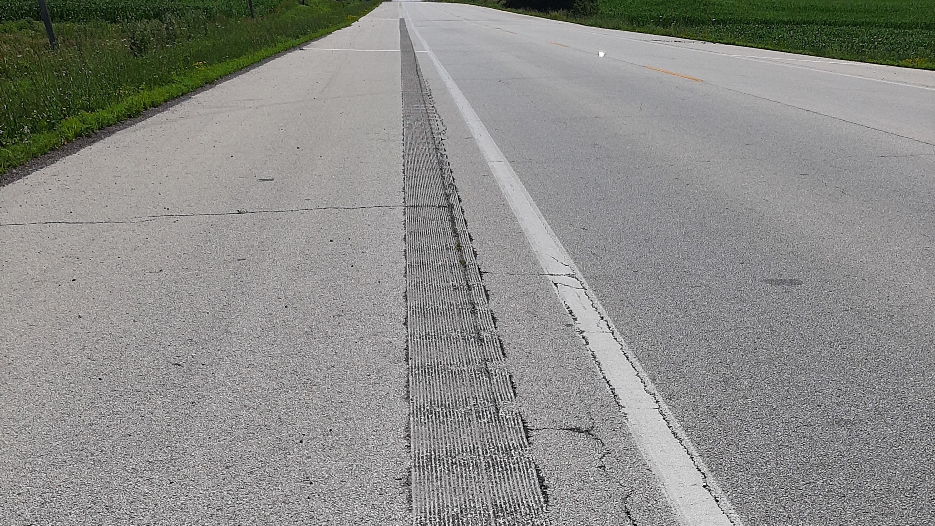 Provided by E.J. Ignacio. A non-tapered sinusoidal rumple strip on an Illinois roadway. More than half of U.S. traffic fatalities occur after a driver crosses the edge or center line of a road, according to the Federal Highway Administration, which is why designing effective rumble strips is key to safer roadways.